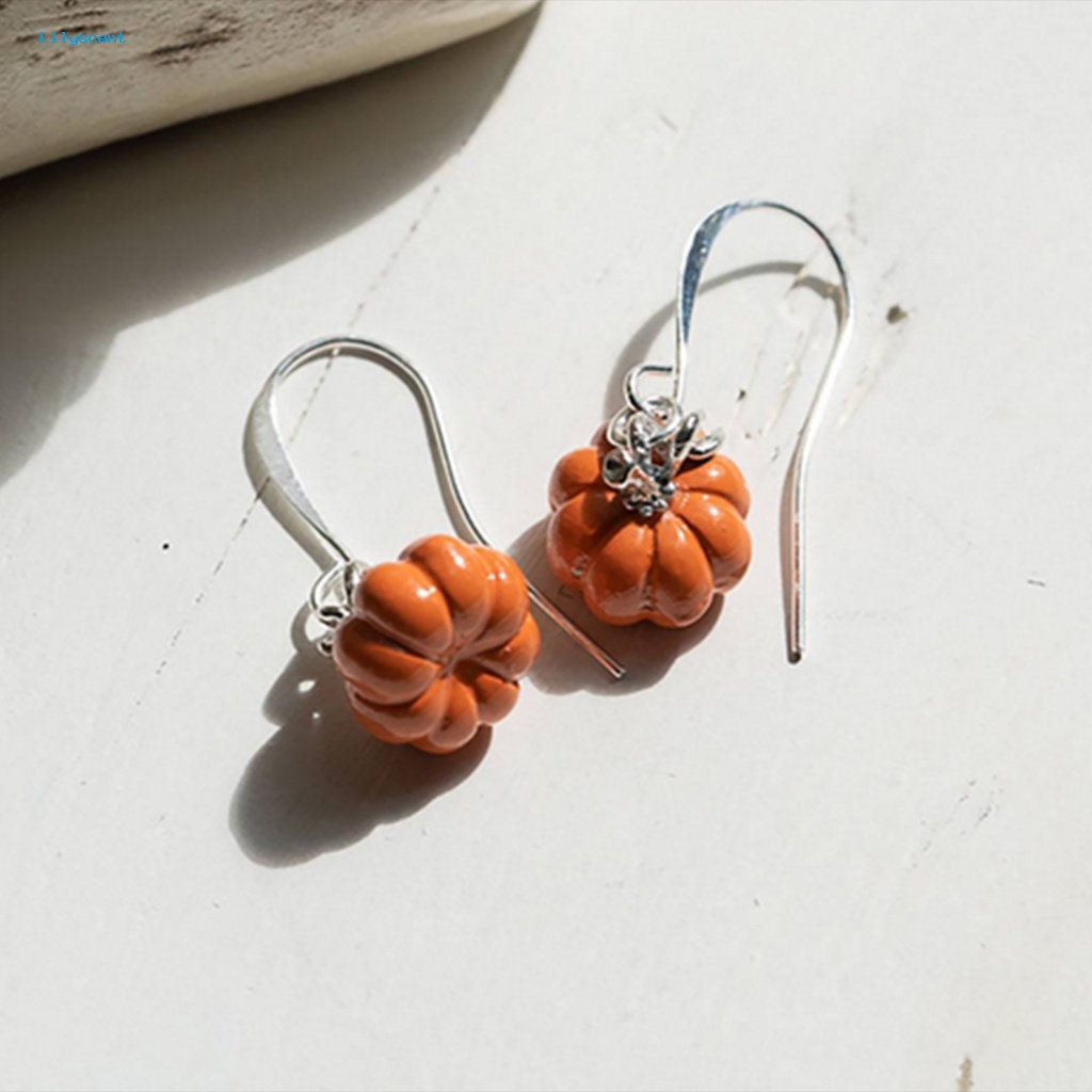 Lilyscent 1pasang Anting Liontin Perempuan Untuk Pakaian Sehari-Hari Orange Pumpkin Pendant Drop Earrings Perhiasan Pesta Geometris