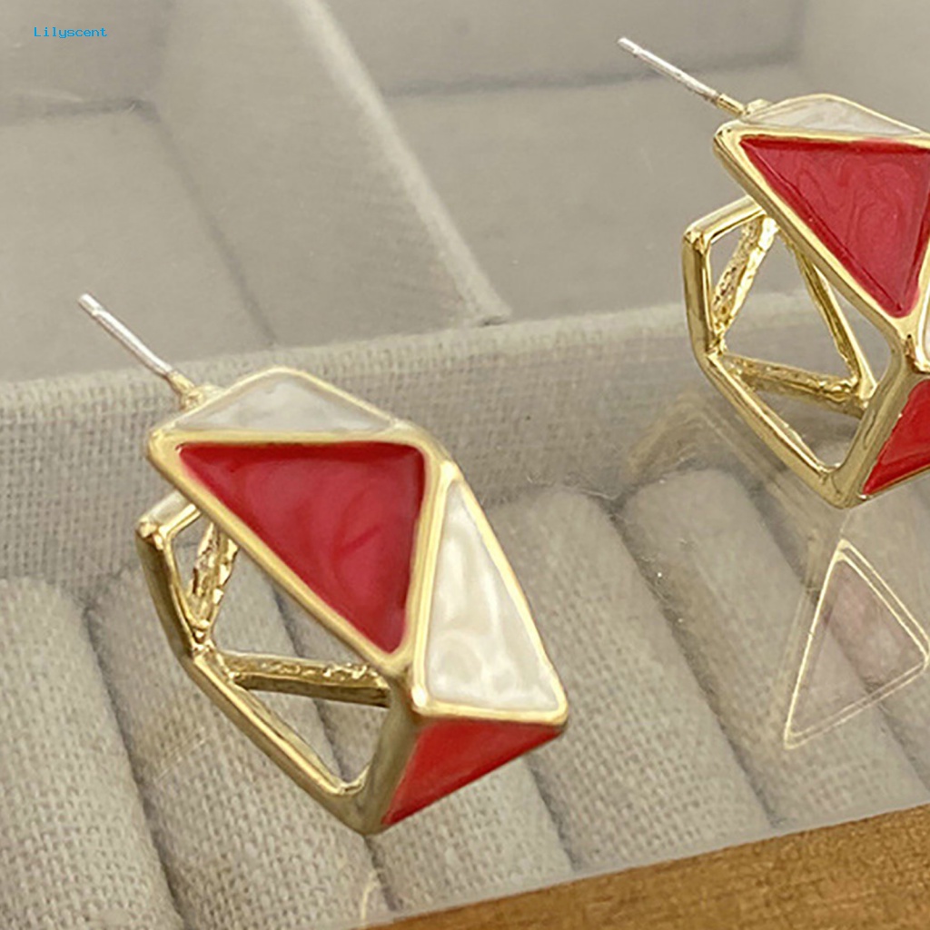 Lilyscent 1pasang Anting Wanita Elektroplating Untuk Tahun Baru Cina Belah Ketupat Menjuntai Anting Fashion Perhiasan Geometris