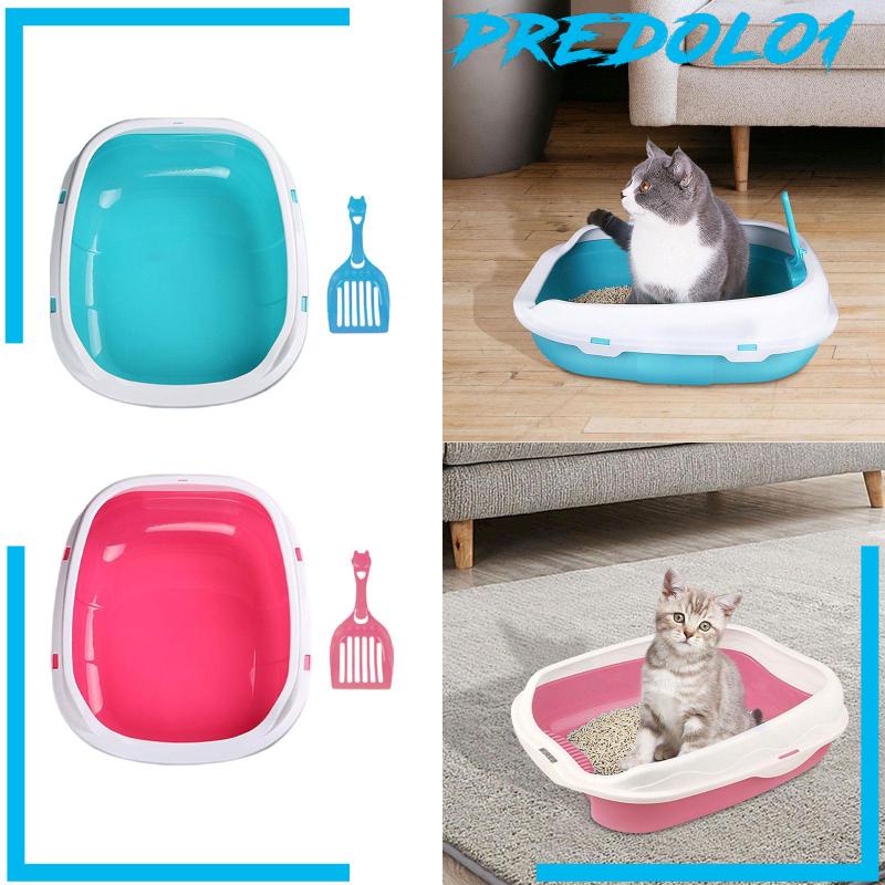 [Predolo1] Kotak Kotoran Kucing Semi Tertutup Anti Cipratan Untuk Hewan Kecil Kitty Litter Pan