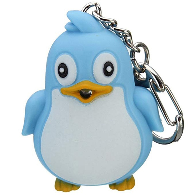 [AYBX] Lampu LED Pinguin Hewan Lucu Dengan Suara Gantungan Kunci Keyring Ring Torch Hadiah Mainan