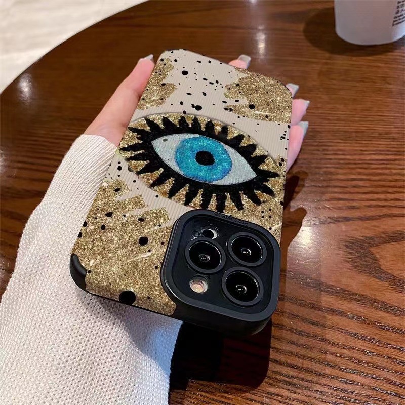 【Lamb Skin】Northern Europe Blue Eye Leather Soft Case for IPhone 6S 7 Plus 8 Plus X XS XR XS Max 11 13 12 14 PRO Max 14 Plus 12 13 Mini Ins Fashion Girl Women's Gift Missconnie Casing