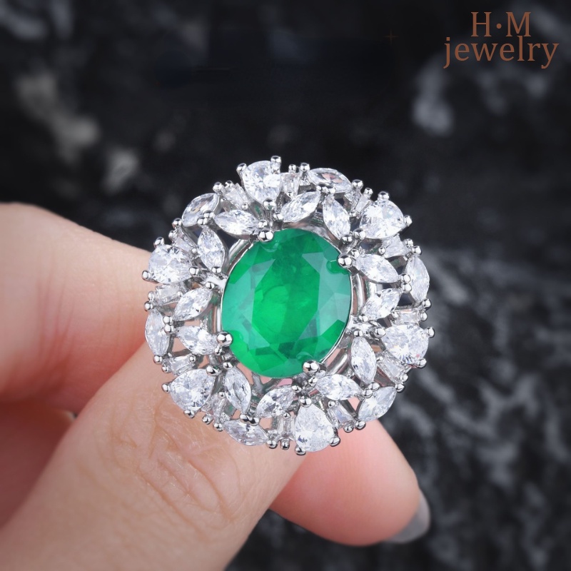 Cincin Zamrud Hias Perak S925 Terjangkau Mewah Fashion2023Baru