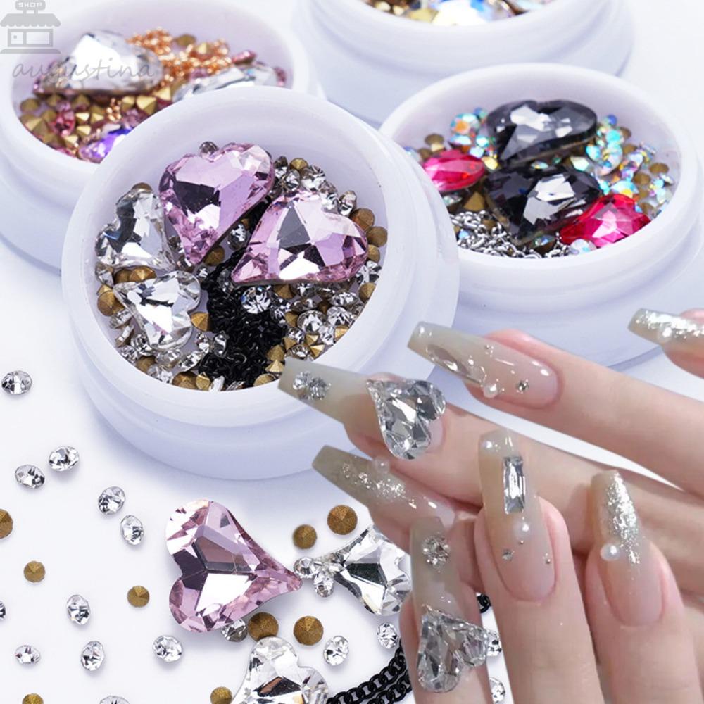 Agustina Kuku Berlian Imitasi Wanita Ukuran Campur Cinta Hati Laut Gaya Manicure Aksesoris Nail Art Perhiasan 3D Nail Art Drills