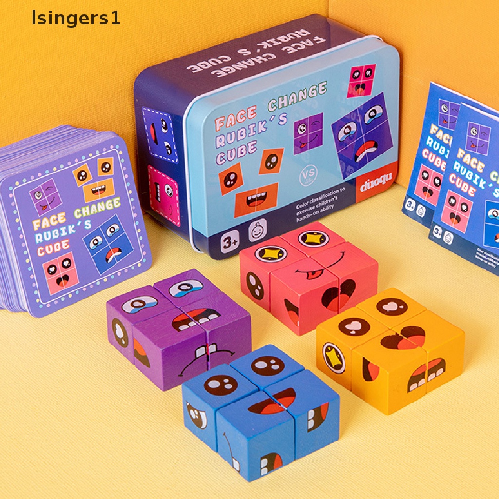 [lsingers1] Emosi Wajah Ganti Blok Ekspresi Kayu Mainan Puzzle Anak Cube Table Game Belajar Montessori Mainan Edukasi Anak Butik