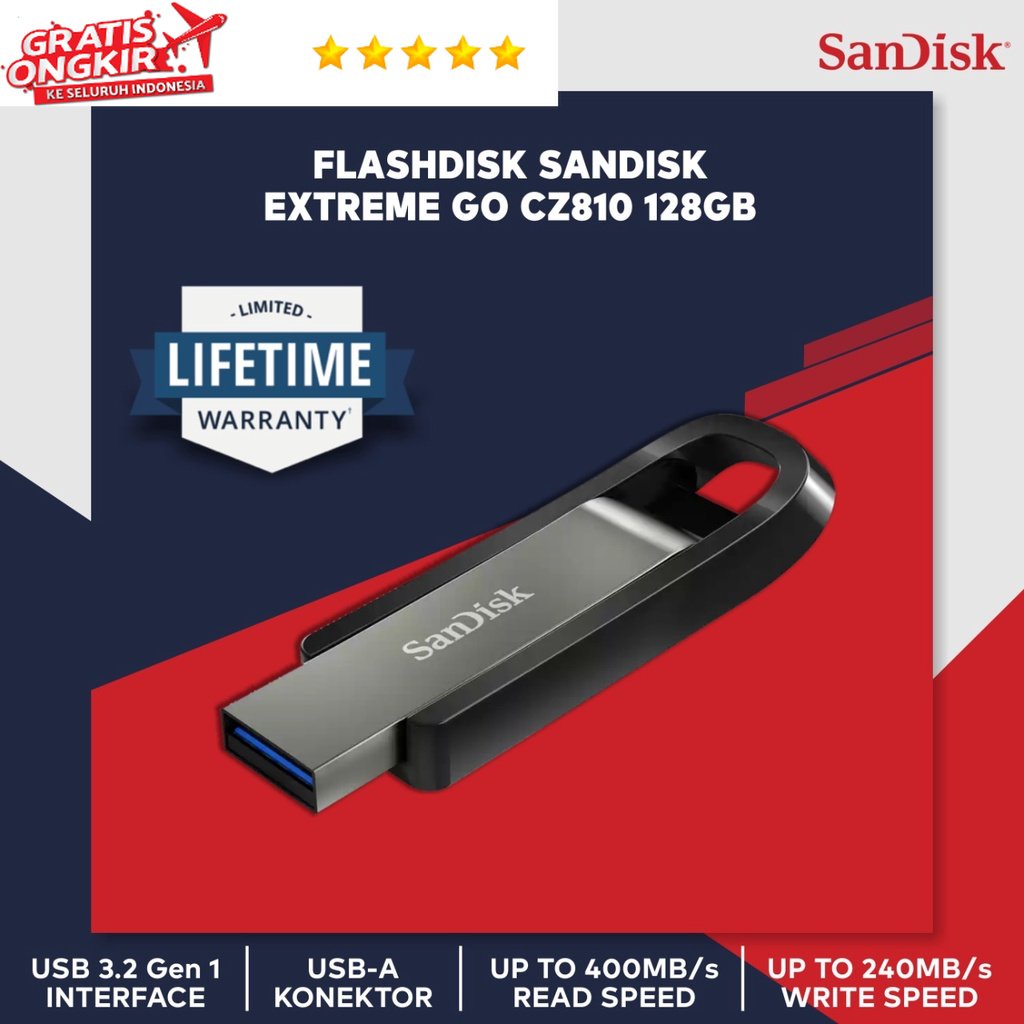 "Flashdisk SanDisk Extreme GO CZ810 128GB USB 3.2 - SDCZ810-128G-G46"