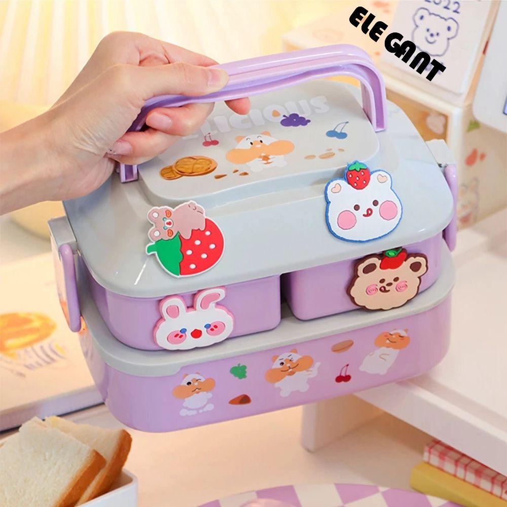 [Elegan] Kotak Makan Tidak Bau Aneh Desain Lapisan Ganda Pola Kartun Kreatif Menghemat Ruang Kotak Penyimpanan