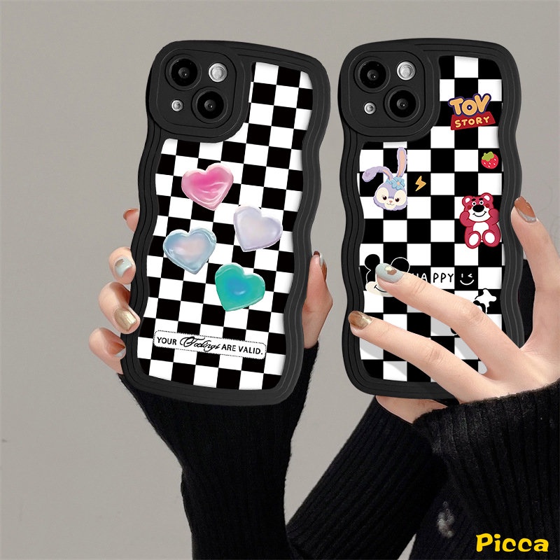 Realme C53 C55 C25 C30 C15 C33 C35 C21Y C25Y C12 C20A C11 C20 C25s 9i 5 6i 8Pro 10 7 9 Pro+7i 8 5s 8i 5i C3 C17 Kartun Toy Story Kotak-Kotak Love Hati Wavy Edge Soft Case