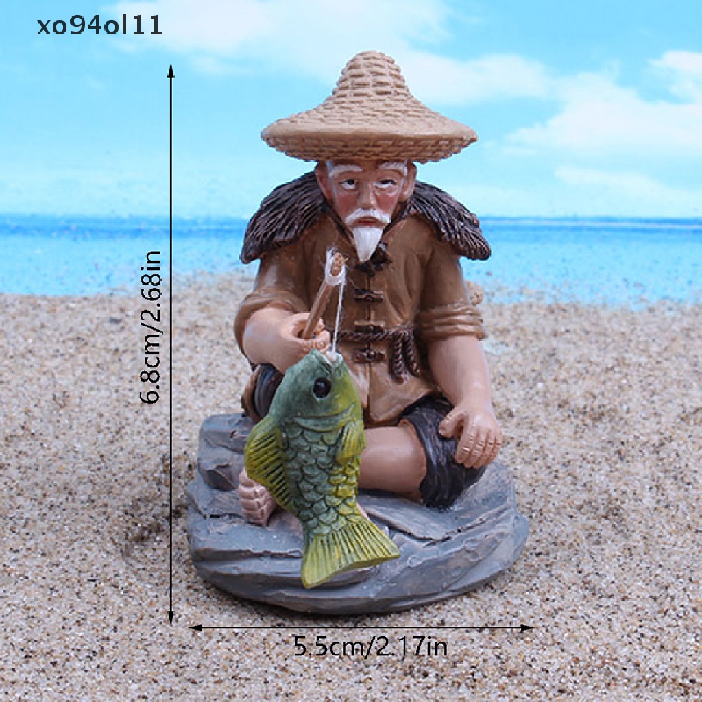 Xo Memancing Orang Tua Resin Figure Patung Ornamen Taman Lanskap Mikro GardenCrafts OL