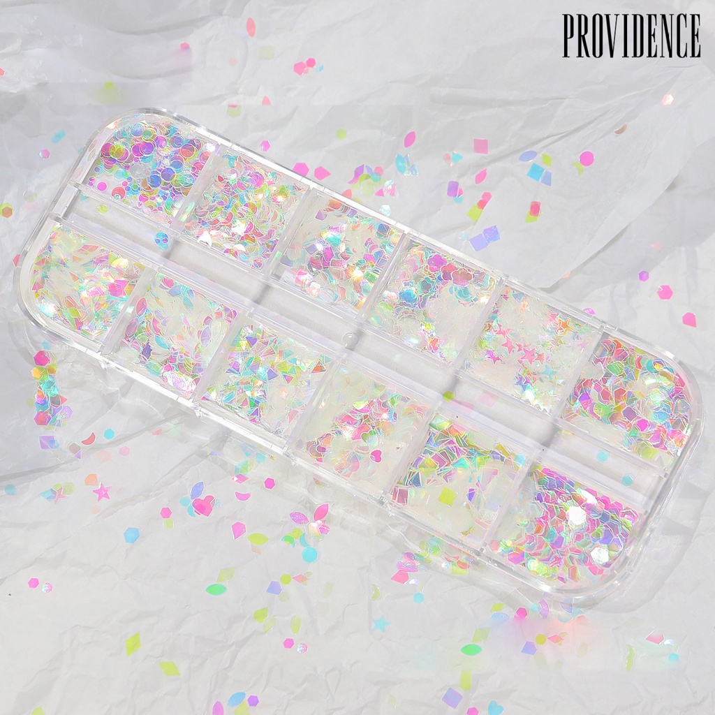 Providence Nail Sequin 12kisi Bersinar Tahan Lama Kuku Glitter Sequin Dekorasi DIY Crafting Beragam Gaya Campur Bulan Bintang Manicure Paillette Untuk Wanita Perempuan