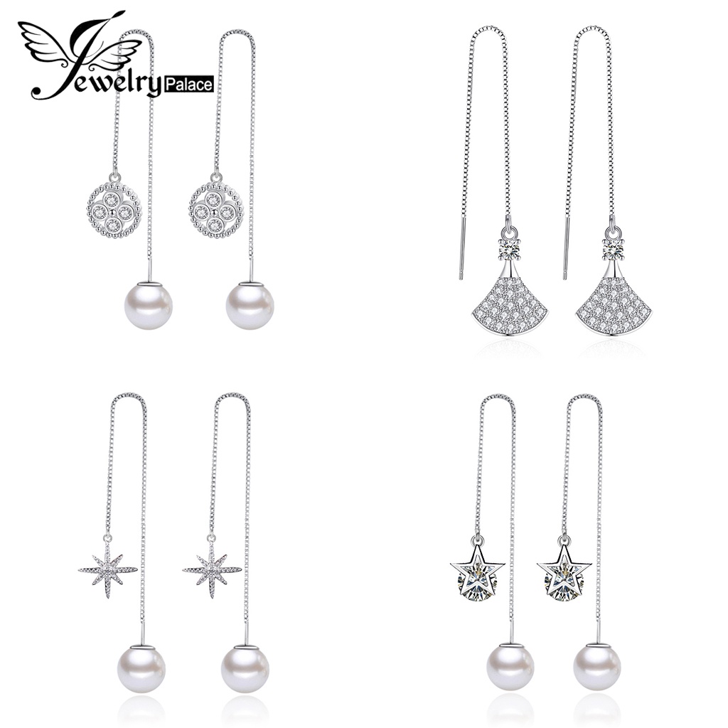 Jewelrypalace Anting Asli Moissanite Wanita Drop925 Perak Mutiara Berlian M004