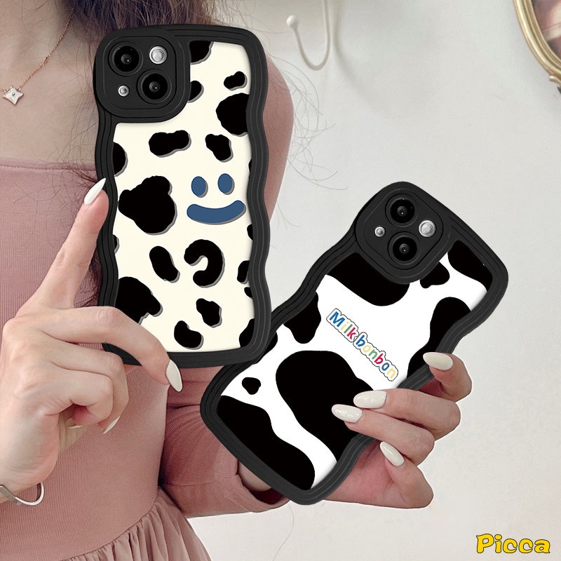 Case Smile Motif Leopard Susu Untuk Infinix Smart5 4 6 Plus Hot12 Pro 20 11s 10s 12i 9 20s 8 10Lite 10 Hot 10 11 9 12 Play Note 10Pro 12 G96 Couple Wavy Edge Soft Tpu Cover