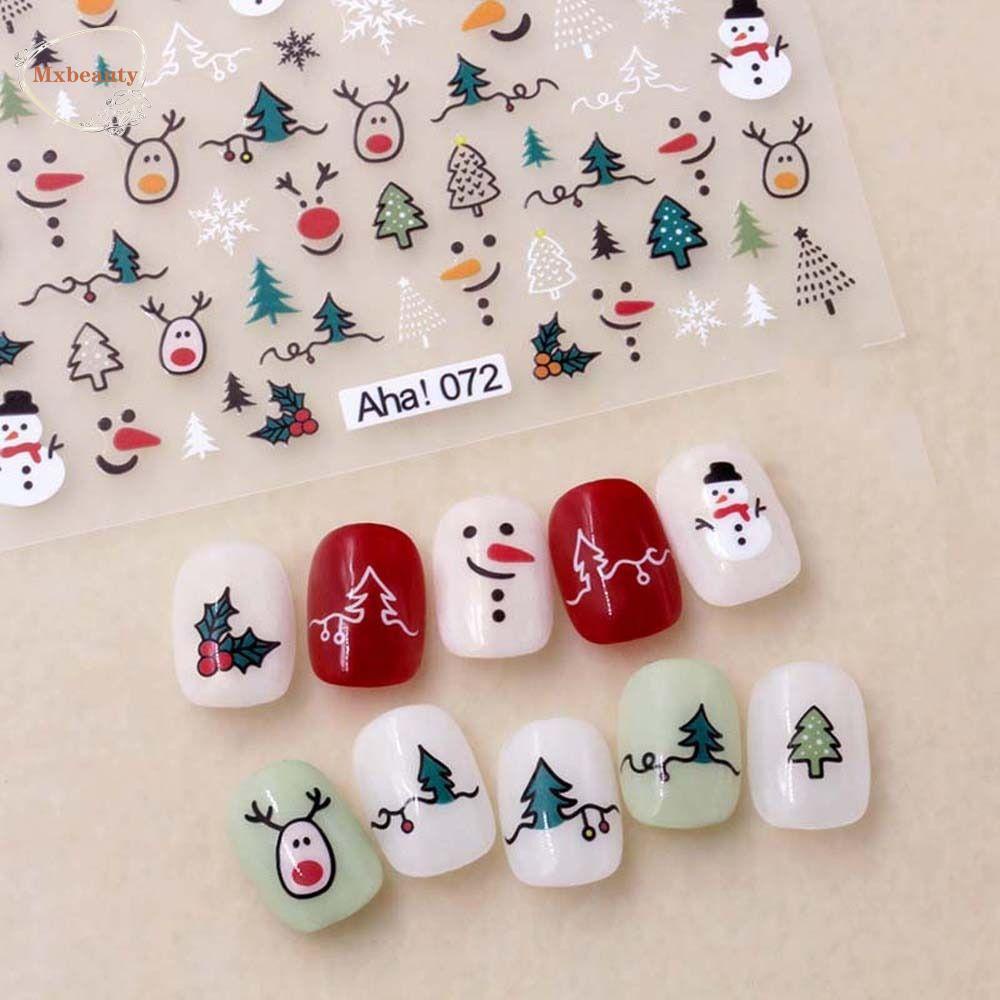 Mxbeauty Natal Stiker Kuku Wanita Snowman Christmas Nail Art Manicure Aksesoris Snowflake Kartun Kucing Nail Art Dekorasi