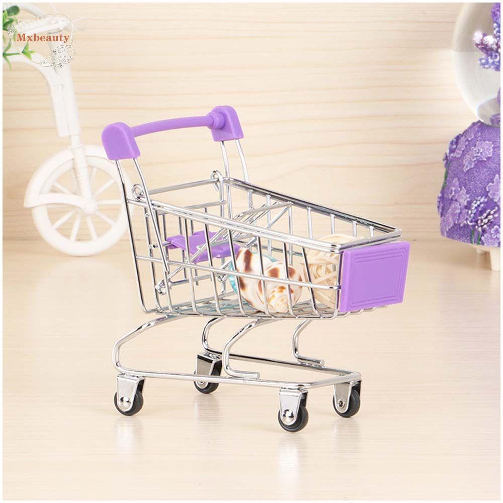 Mxbeauty Furniture Rumah Boneka Mini Anak Penyimpanan Mainan Keranjang Belanja Desktop Decor Pretend Play Toy Supermarket Handcart Trolley