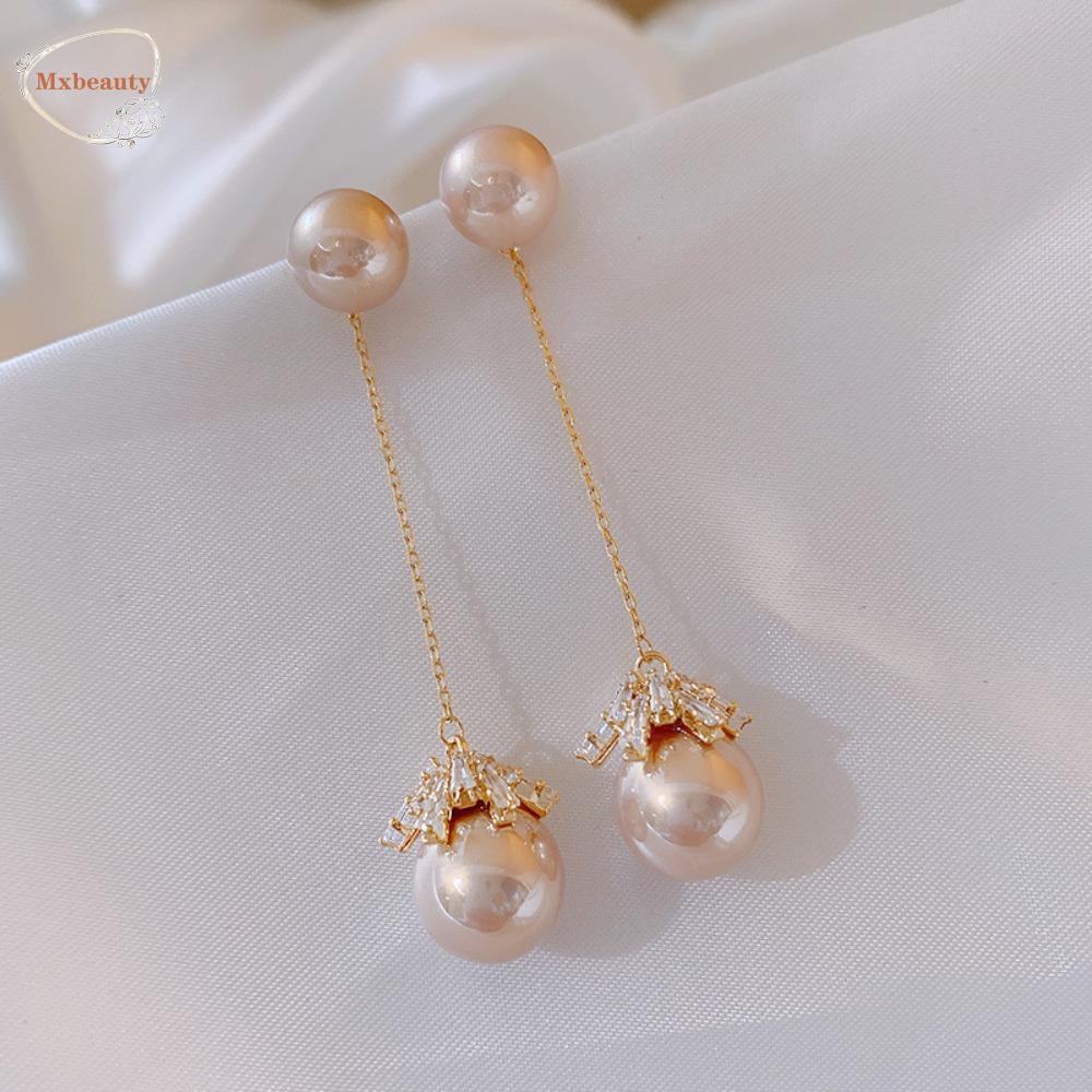 Mxbeauty Anting Gantung Belakang Wanita Trendi Geometris Mutiara Elegan Rumbai Zirkon Manis Perhiasan Fashion