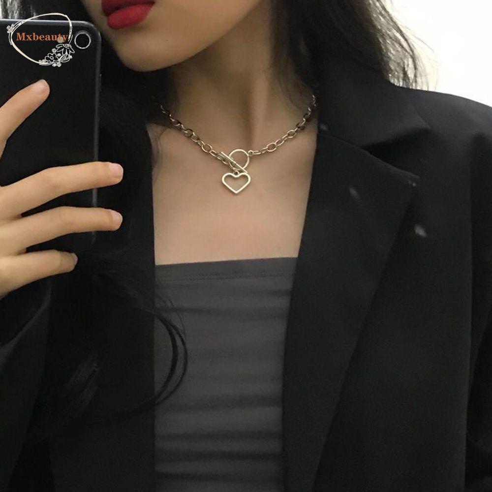 Mxbeauty Kalung Rantai Dengan Liontin Unik Bahan Alloy Warna Polos Gaya Korea Untuk Pria / Wanita