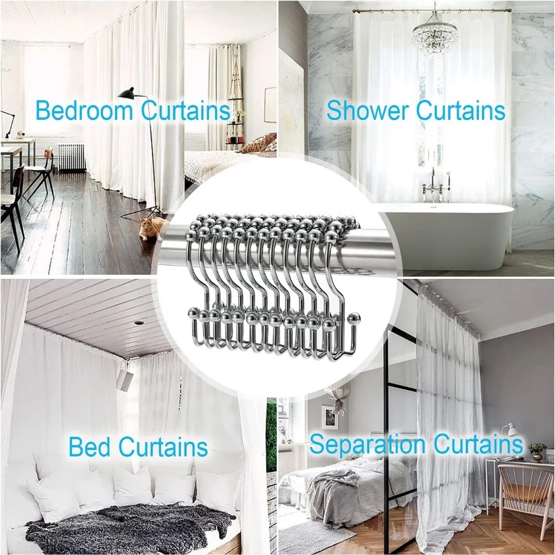 1pc Kreatif Tirai Bergerak Gantung Besi Roller Ball Hook/Portable Shower Curtain Sliding Hooks/Rumah Gantungan Laci Serbaguna