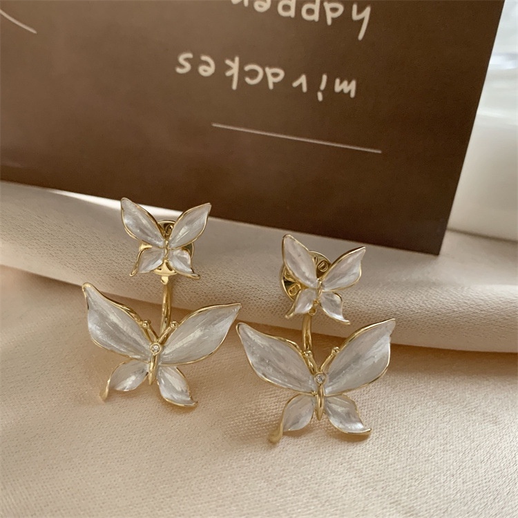 S925 Perak Jarum Kupu-Kupu Telinga Wanita Indah Elegan Anting Retro