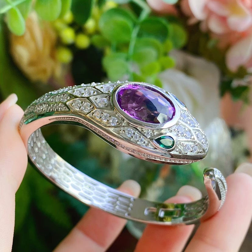 Goldkingdom Aksesoris Perhiasan Fashion Ready Stock Gelang Ular Berlian Ungu Liontin Ular Cincin Anting Amethyst Snake Set