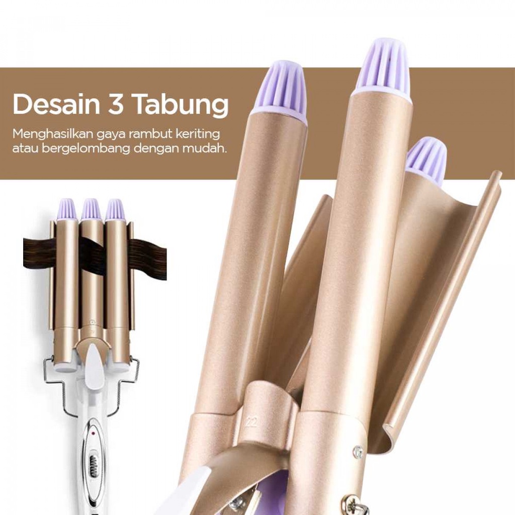 Catok Rambut Keriting Curling Iron Triple Barrel Ceramic 45W