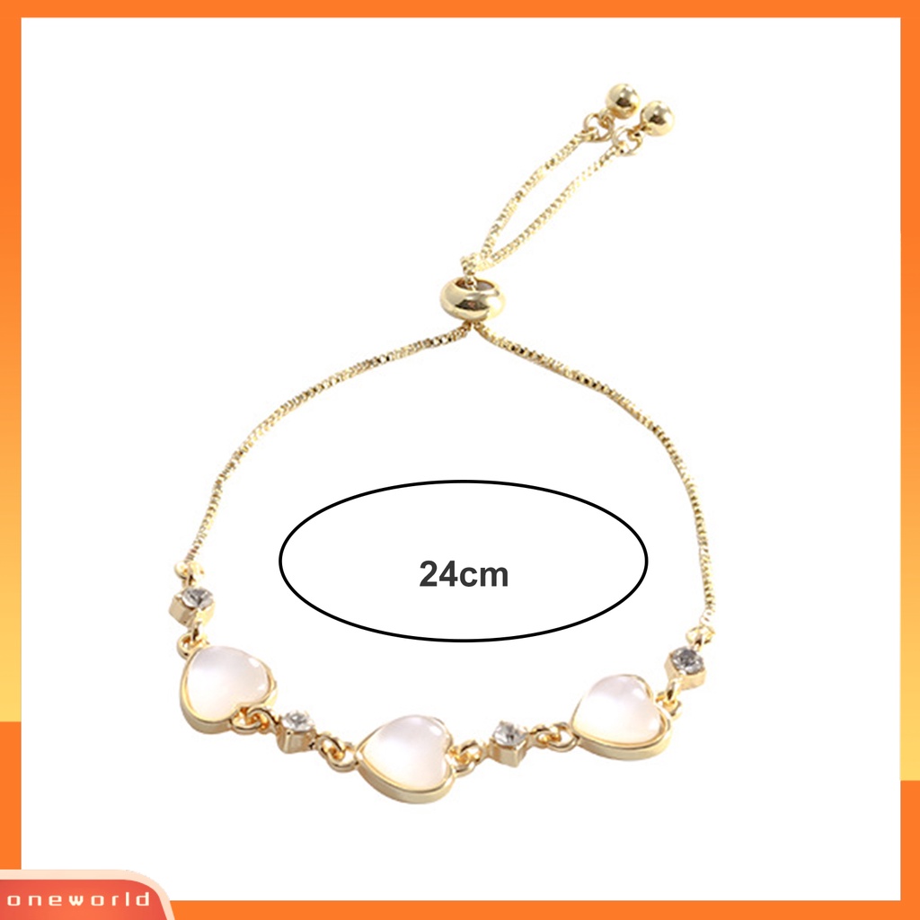 [ONE] Wanita Gelang Shiny Faux Cat Eye Stone Adjustable Golden Elegan Tiga Cinta Hati Pesona Wanita Bangle Fashion Perhiasan