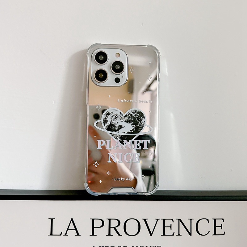 [Anti Jatuh Cermin] Pretty Silver Makeup Silikon Soft Case IPhone 6S 7 8 Plus X XR XS Max IPhone 11 12 13 14 Pro Max 14 Plus7+8+12 13 Mini Wanita Cewek Pretty Planet Nice Love