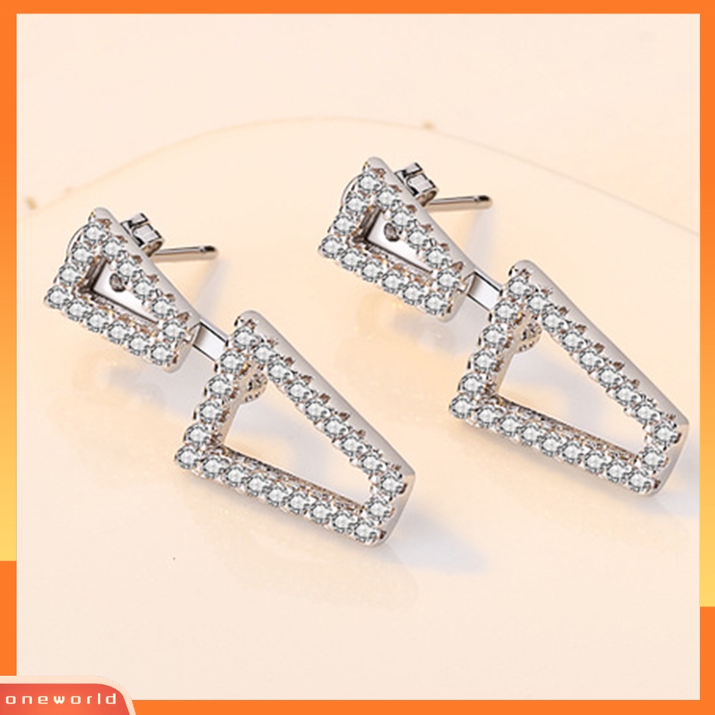 [EONE] 1pasang Anting Tusuk Dual Wearing Ways Geometri Hadiah Warna Silver Berlian Imitasi Mengkilap Women Earrings Untuk Pacaran