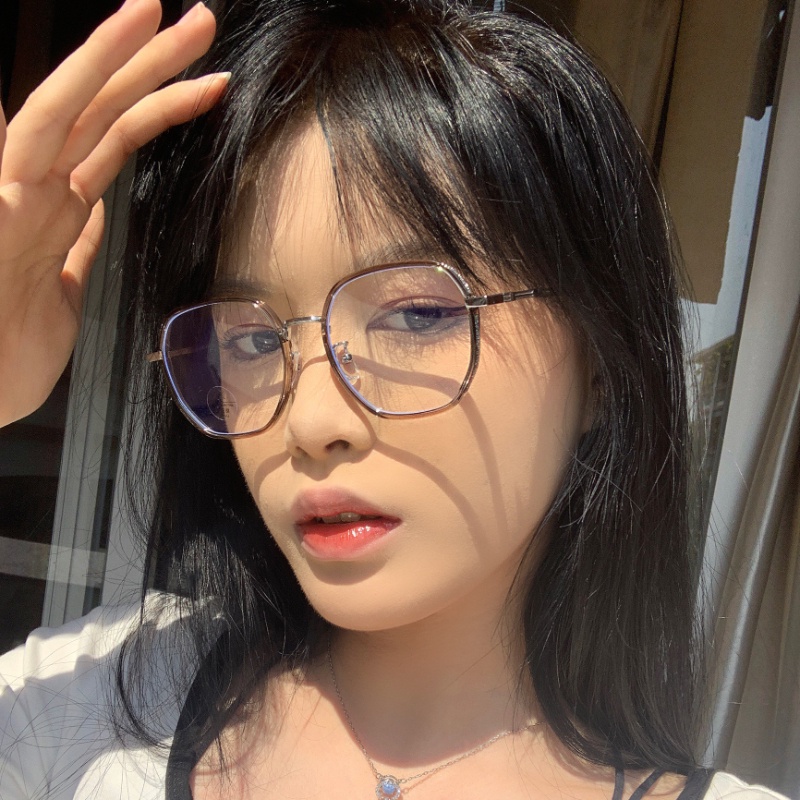 (YUZHU) Fine Flash Oversized Frame Polygonal Anti Blue Light Kacamata Untuk Wanita Korea Fashion TR90 Irregular Eyeglasses