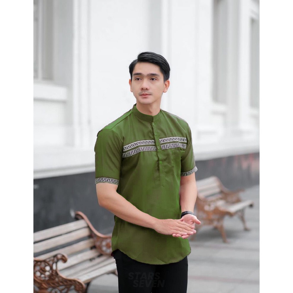 Baju Koko Kurta Lengan Pendek Fashion Muslim Pria Dewasa Terbaru Bahan Tebal Halus