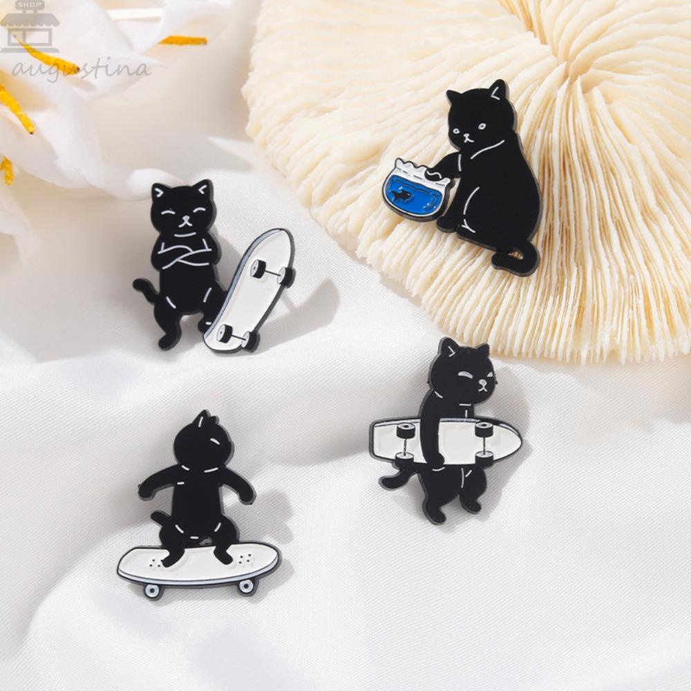 Agustina Bentuk Kucing Bros Pesta Elegan Mewah Hewan Enamel Indah Untuk Wanita Setelan Aksesoris