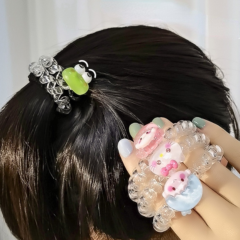 Fashion Lucu Glitter Kodok Ponytail Holder Peri Segar Elastis Spiral Ikat Rambut Scrunchies Kartun Kabel Telepon Rambut Cincin Wanita Gadis Tali Rambut Aksesoris Rambut