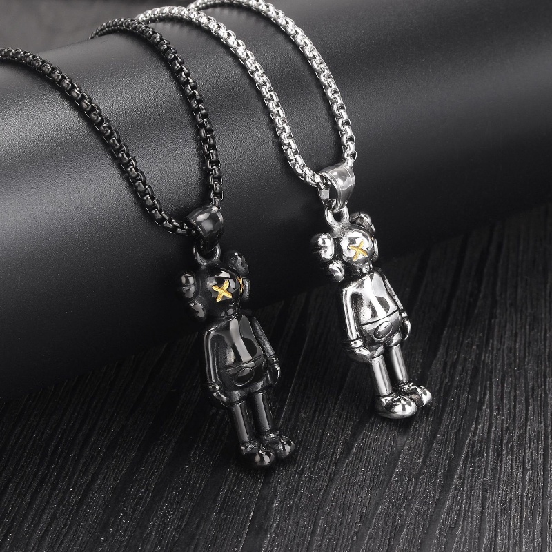 [Z H Perhiasan] Vintage Sesame Street Boneka Pasangan Fashion Pria Anti Karat Liontin Kalung Liontin Hip Hop Pesta Baja Titanium Perhiasan Aksesoris