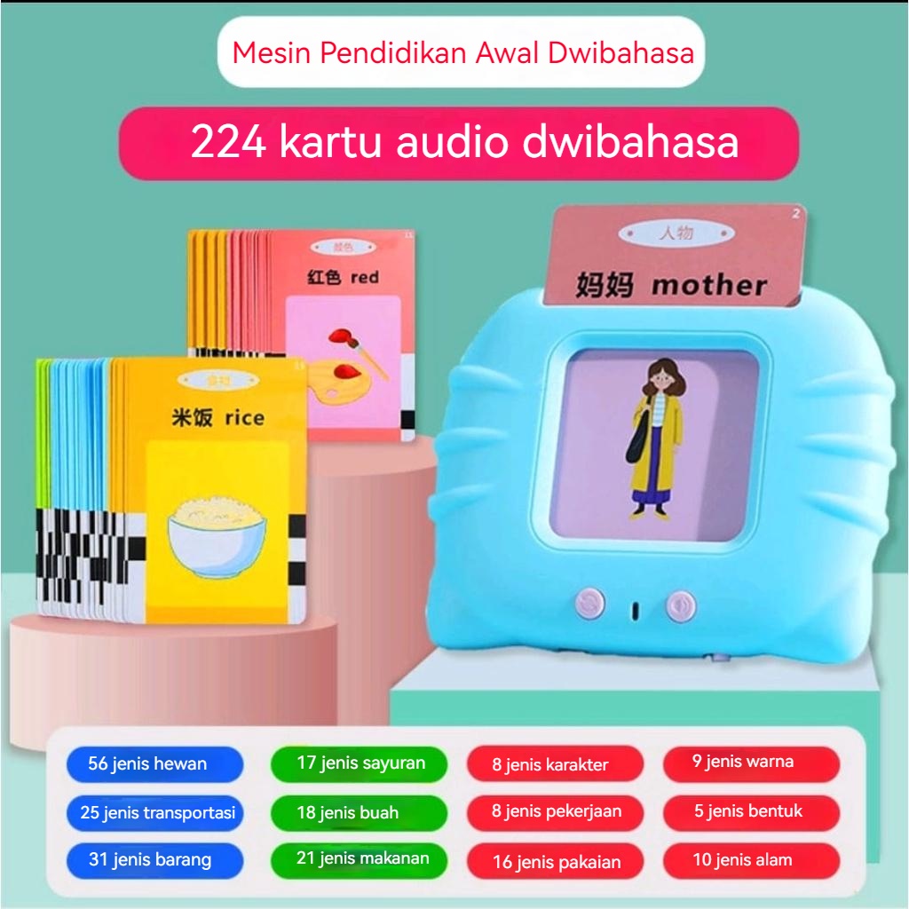 【COD】Card Early Education Bilingual Device / Mainan Flash Card Bersuara Alat Bantu pengenalan kosakata Bahasa Inggris Flash card reader