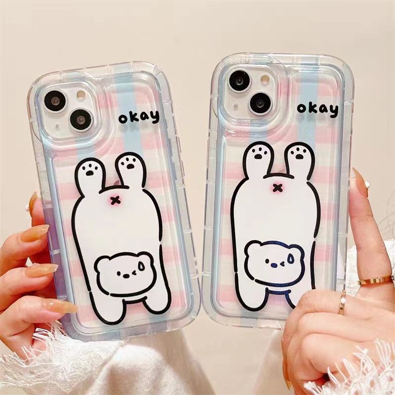 IPHONE Ins Bear Casing Ponsel Cocok Untuk Iphone14 14pro 14plus 13 13mini 13pro 13prm iPhone12 7Plus 8Plus Xr XS 13 12mini Pro Max Empat Sudut Casing Ponsel Transparan Tahan Guncangan