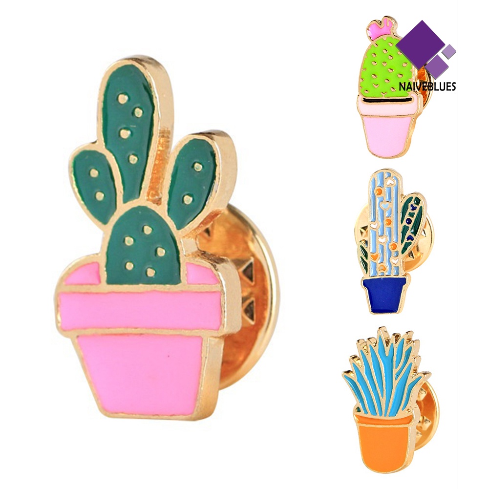 &lt; Naiveblues &gt; Fashion Kaktus Pot Tanaman Enamel Wanita Kemeja Bros Kerah Pin