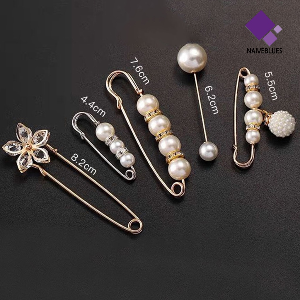 &lt; Naiveblues &gt; 5Pcs Wanita Mutiara Imitasi Pin Besar Hias Pakaian Pinggang Perempuan