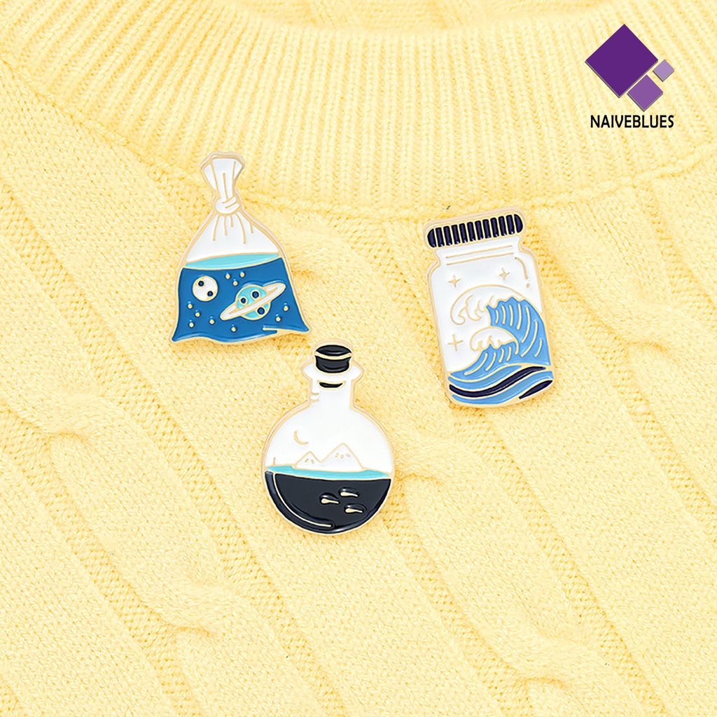 &lt; Naiveblues &gt; Pin Bros Tidak Karat Geometri Portabel Ocean Botol Pin Bag