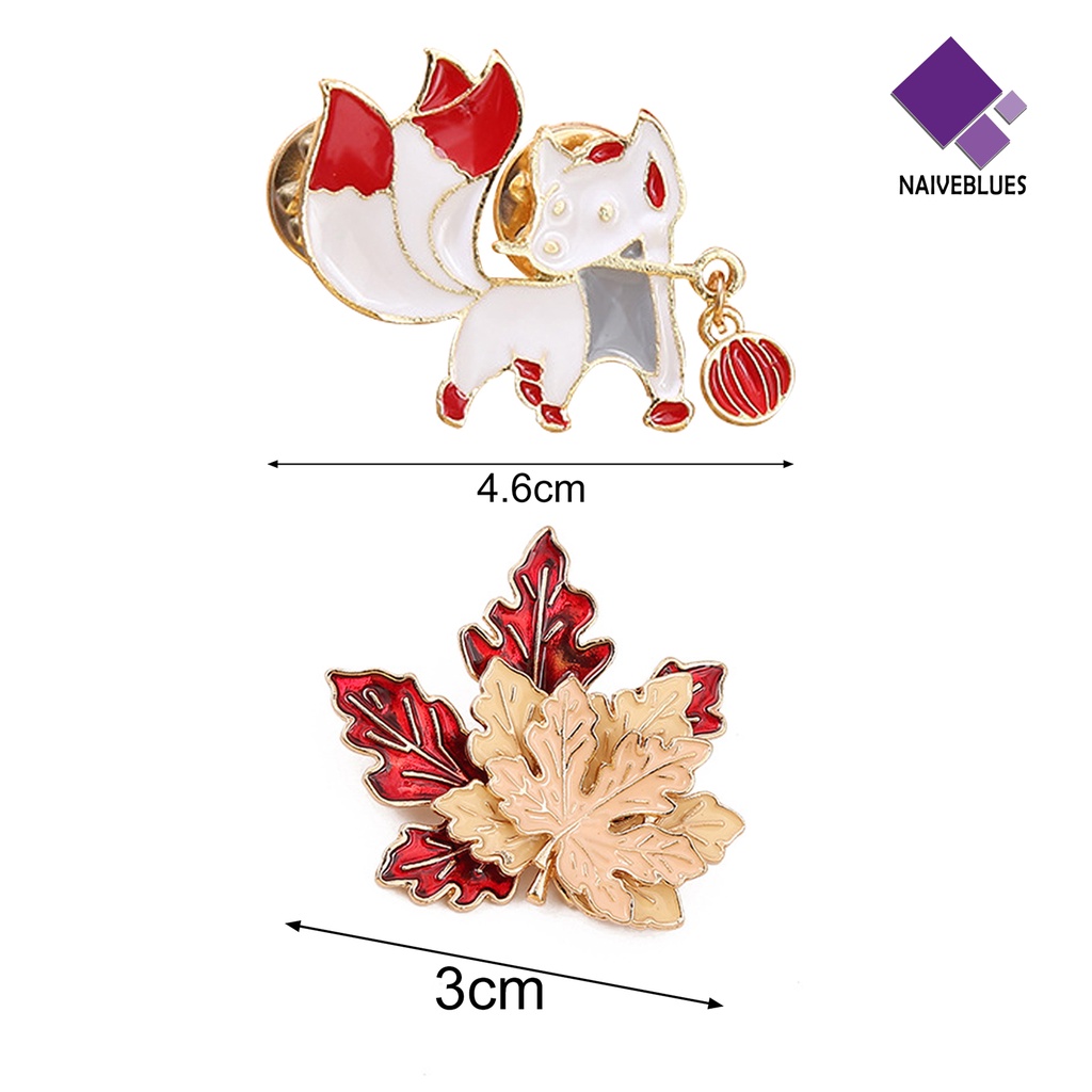 &lt; Naiveblues &gt; Bros Lucu Banyak Digunakan Paduan Maple Leaf Fox Brooch Pin Harian