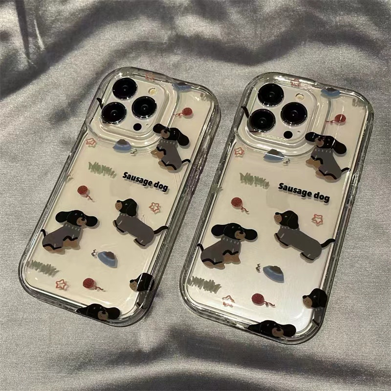 IPHONE Ins Puppy Phone Case Cocok Untuk Iphone11 14 14pro 14plus 13 13mini 13pro 13prm iPhone12 7Plus 8Plus Xr XS 13 12mini Pro Max Empat Sudut Casing Ponsel Transparan Tahan Guncangan