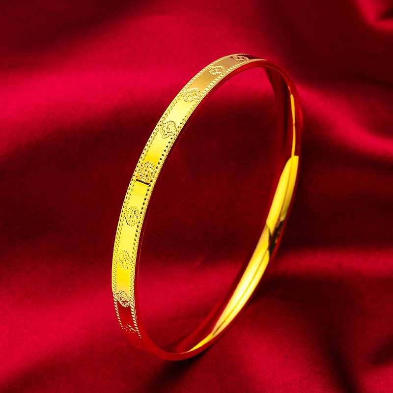 Goldkingdom Perhiasan Fashion 24K Bangkok Aksesoris Ready Stock Gelang CNC Tertutup Gelang Wanita Terbaru Minimalis Mewah