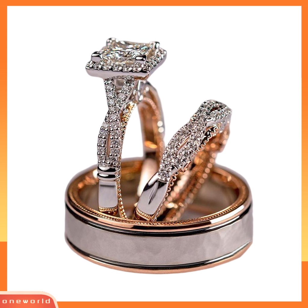 [EONE] 3 Pcs Wanita Cincin Mewah Geometris Mengkilap Cubic Zirconia Hias Berkilau Hadiah Wanita Lamaran Cincin Perhiasan Pernikahan Aksesori Busana