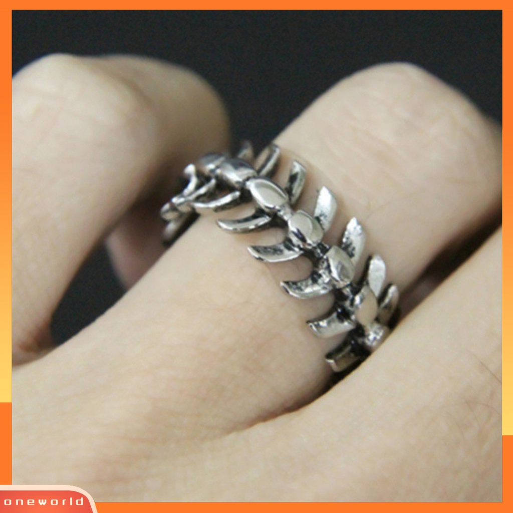 [EONE] Jari Cincin Pengerjaan Halus Geometris Electroplating Retro Menarik Dekorasi Warna Perak Naga Tulang Ikan Cincin Perhiasan Aksesori