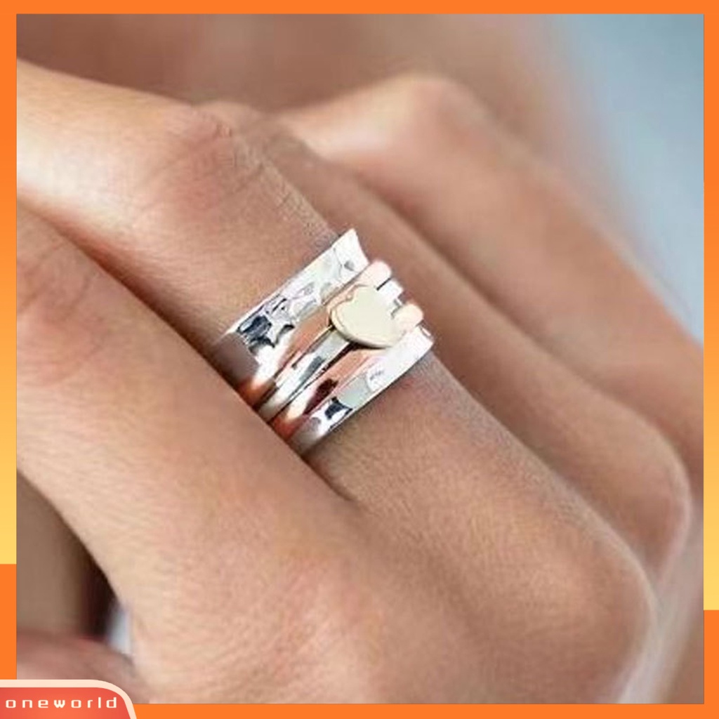 [EONE] Wanita Cincin Dapat Diputar Bi-color Fun Elegant Retro Stress Relief Kasual Cinta Hati Pesona Jari Cincin Perhiasan Fashion