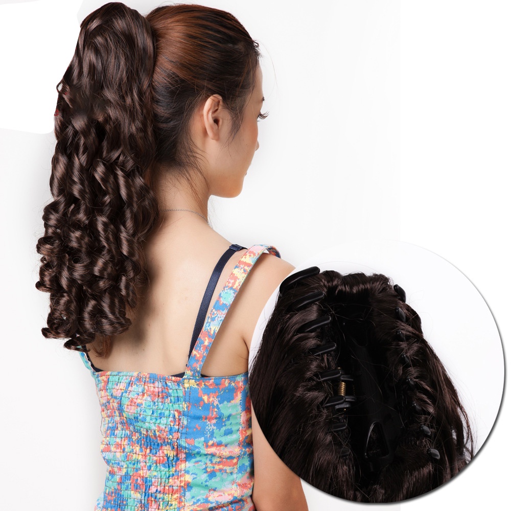 1pcs Wig Ekstensi Rambut Ponytail Keriting Panjang Alami Dan Penuh Untuk Wanita Perempuan