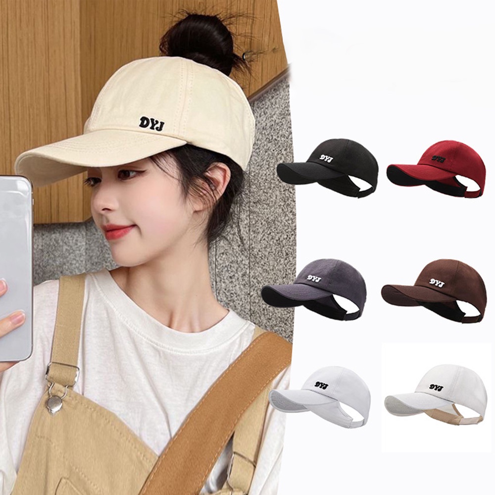 Korea Adjustable Surat Topi Baseball Wanita Musim Panas Tinggi Ponytail Kosong Atas Topi Tabir Surya Luar Ruangan