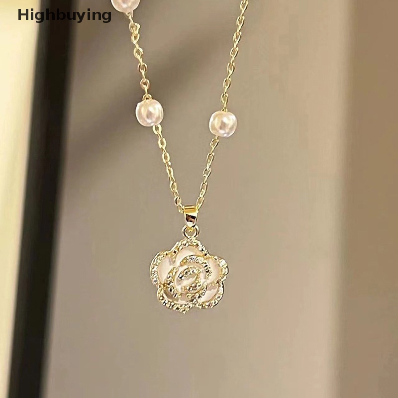 Hbid French sweet camellia pearl flower niche Kepribadian Temperamen fashion Elegan Kalung Glory