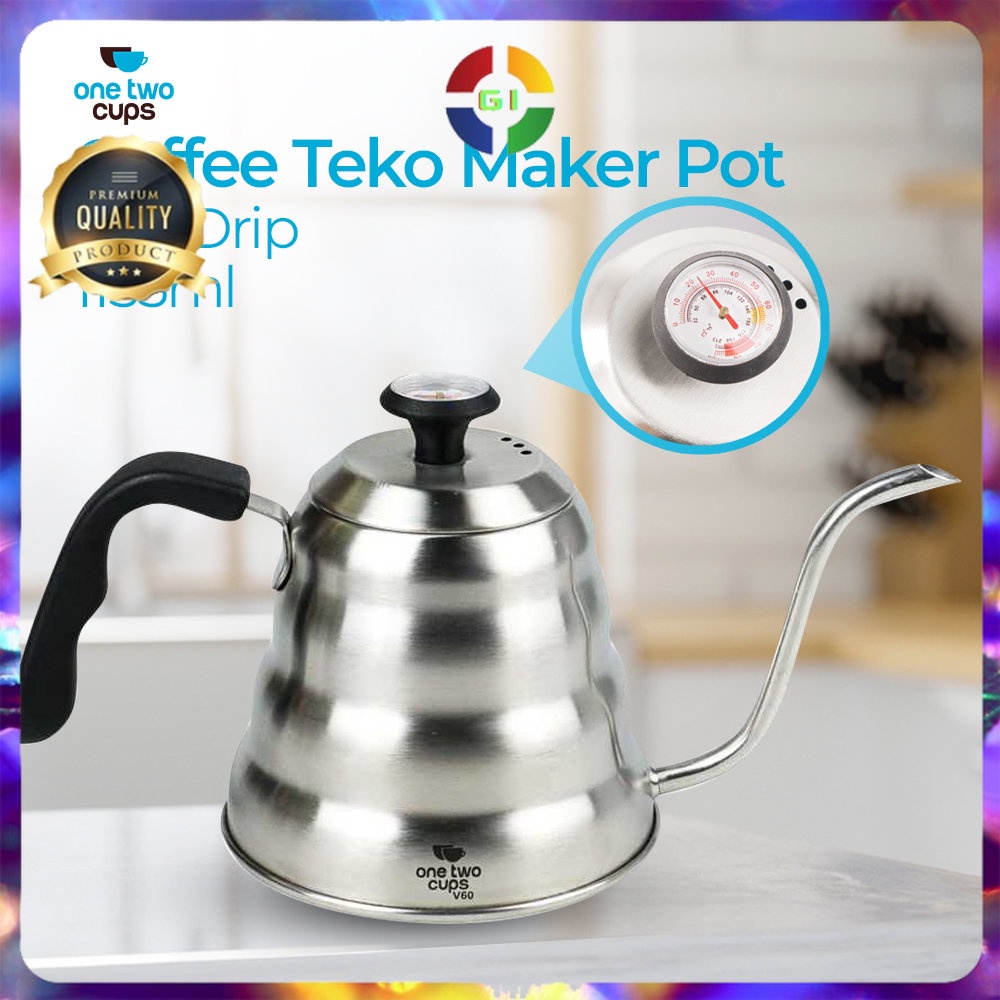 Teko Serbaguna Teko Maker Pot V60 Drip Kettle 1155ml with Thermometer Silver