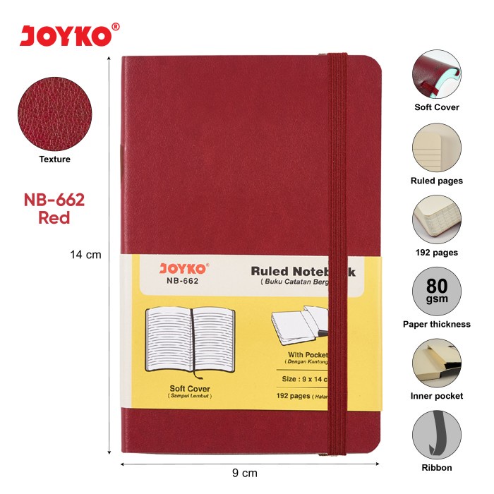 

Notebook Buku Tulis Catatan Diary Agenda Joyko Soft Cover - A6-Ruled Red -RTUOLSP