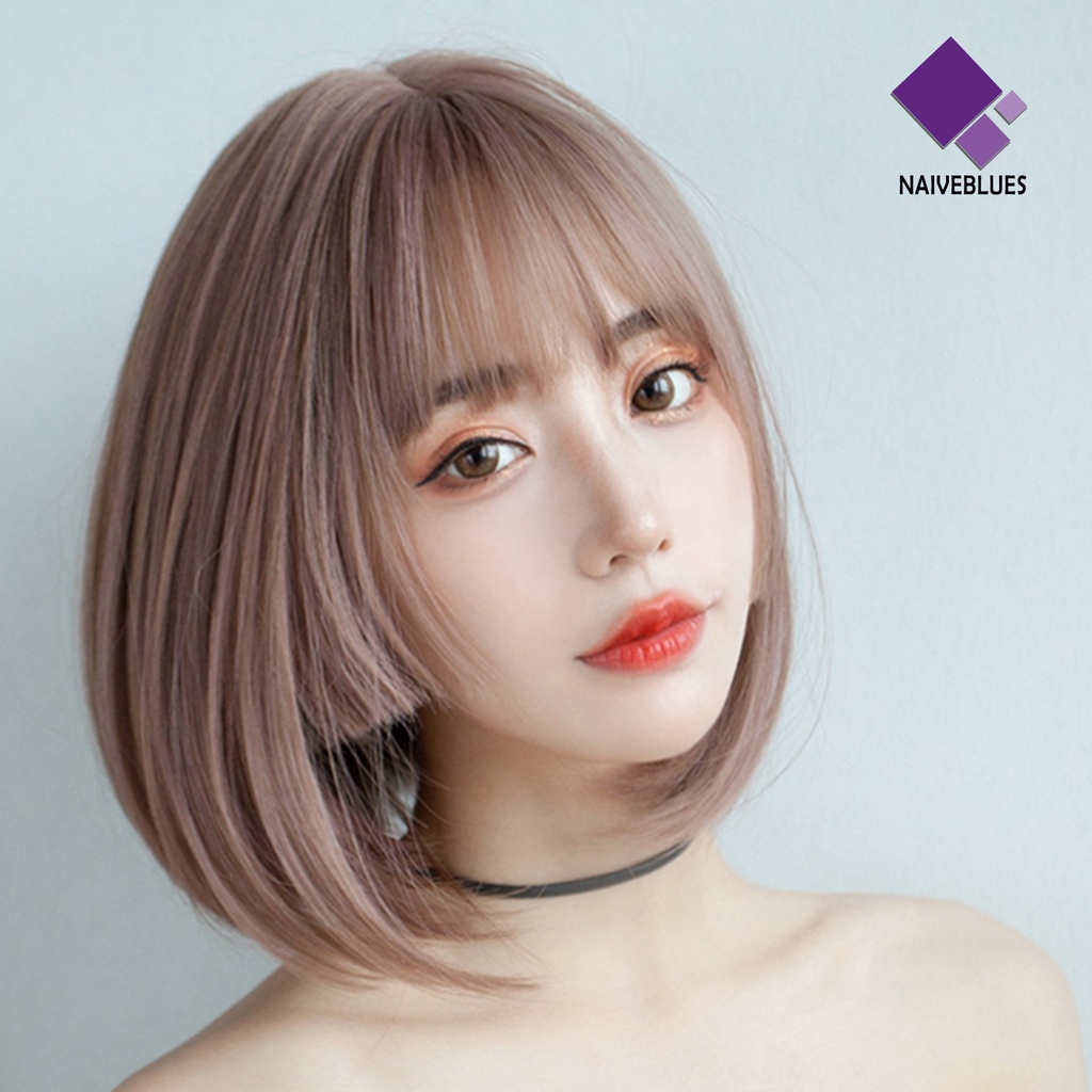 &lt; Naiveblues &gt; Wig Wanita No Perm Nyaman Dipakai Berbulu Realistis Natural Pink Cutting Pendek