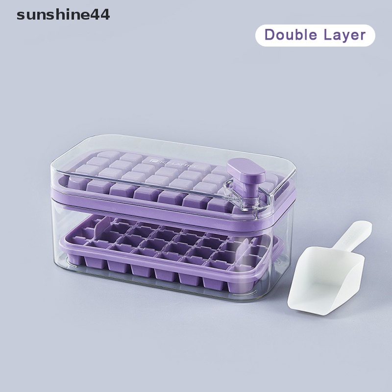 Sunshine 1Pc Cetakan Es Tipe Tekan Satu Tombol Kotak Plastik Ice Cube Maker Ice Tray Mold ID