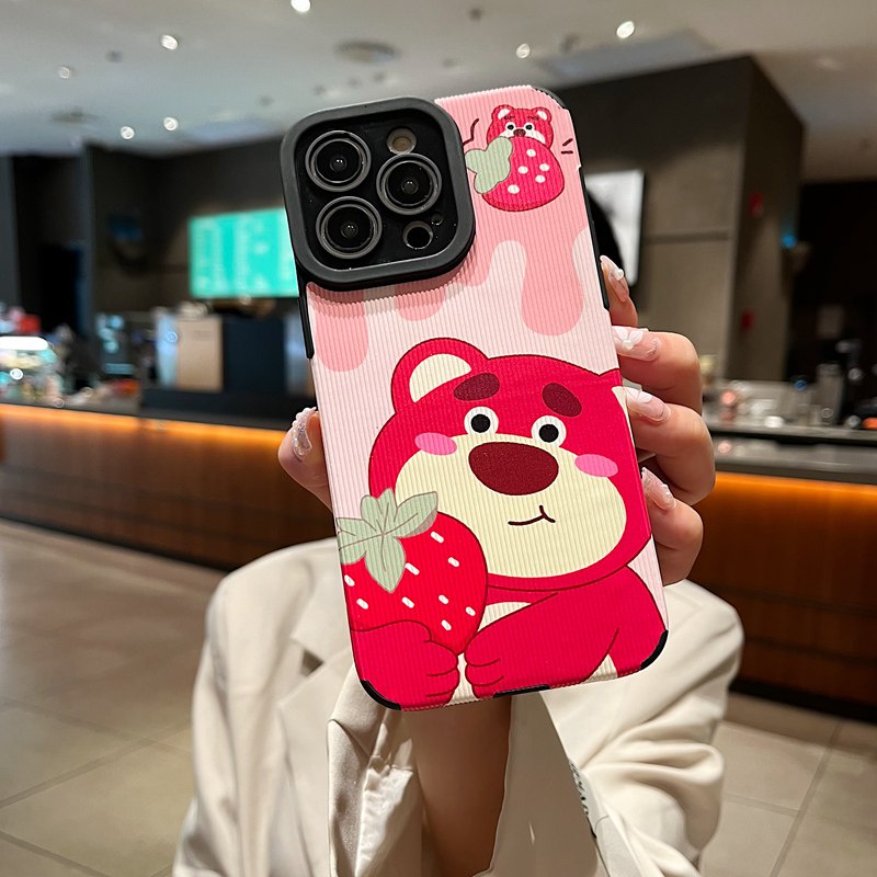 So Cute Strawberry Bear Winnie bear Leather Soft Case IP IPhone 7 8 Plus SE 2020 X XR XS Max 11 12 13 14 Pro Max 14 Plus Camera Protect for Women Girl